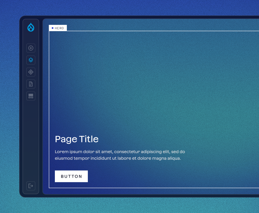Drupal Canvas interface featuring a branded hero component, presented in iSpectra’s blue visual identity.