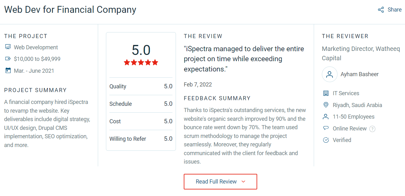 Client Testimonials for iSpectra on Clutch