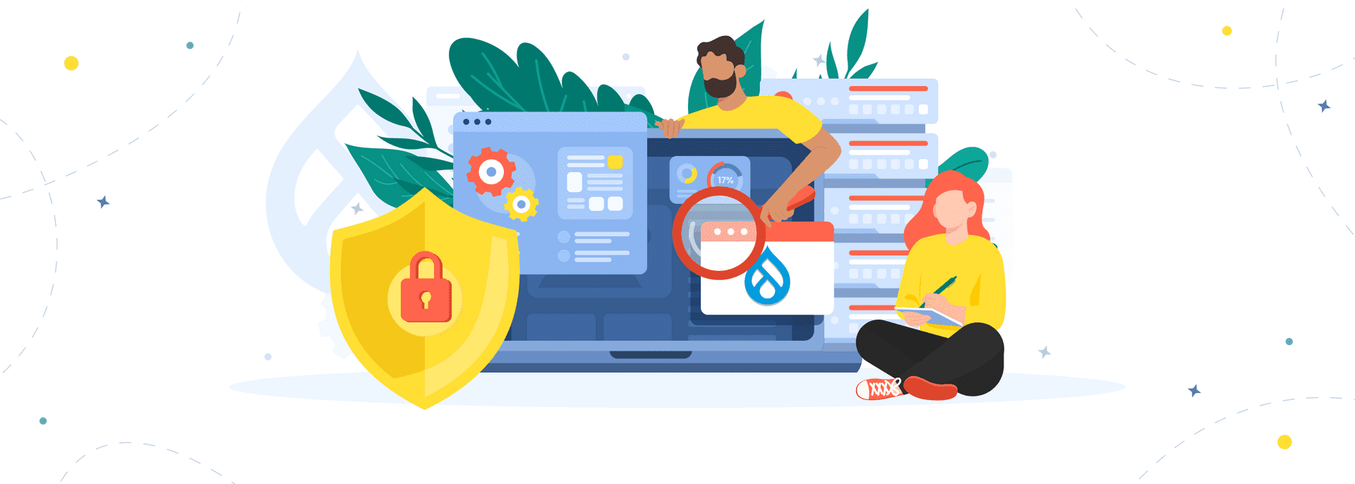 Drupal site protected by a shield, symbolizing proactive security