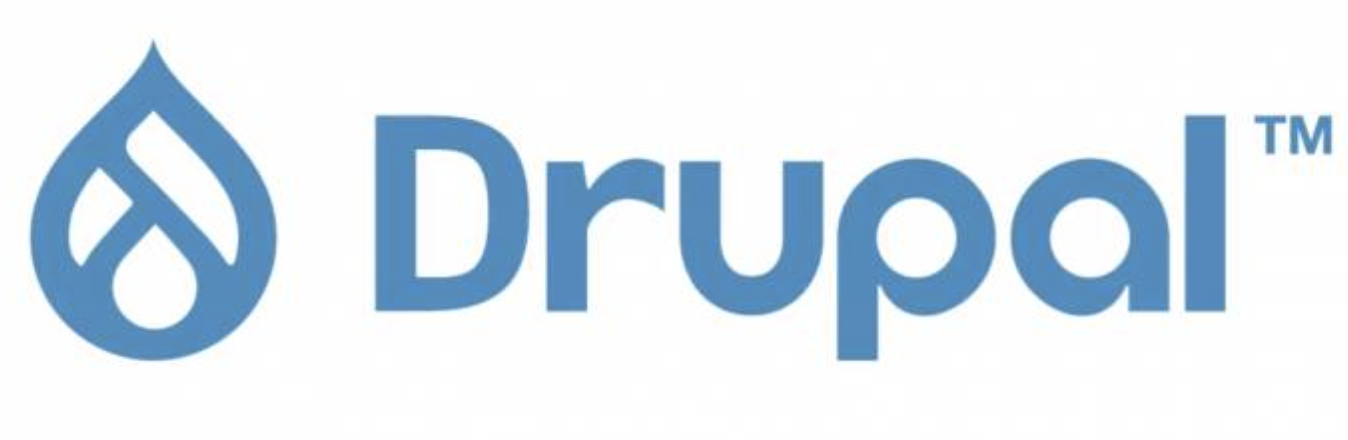 Drupal logo on a digital screen with various industry icons in the background