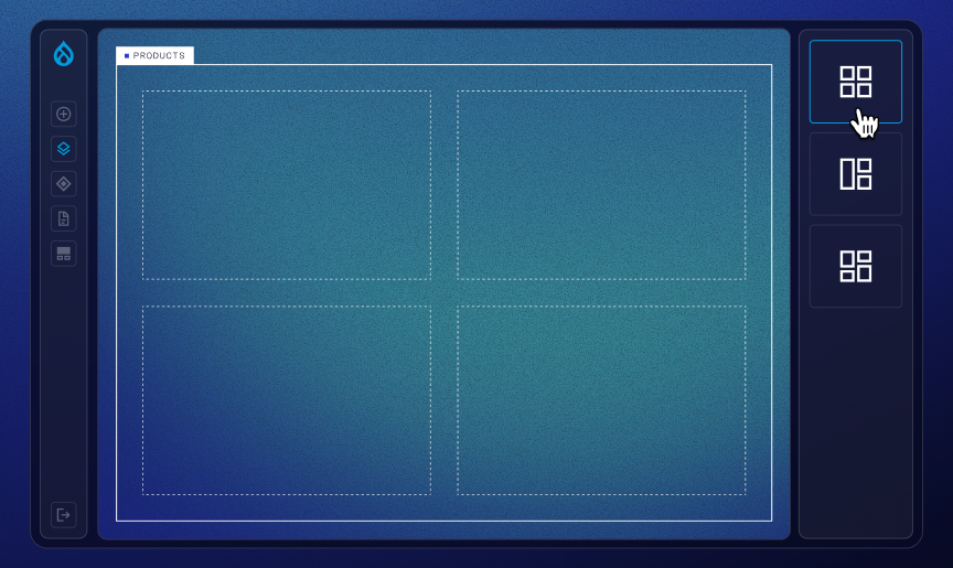 Drupal Canvas interface demonstrating reusable layout variations for product components in iSpectra’s blue visual identity.