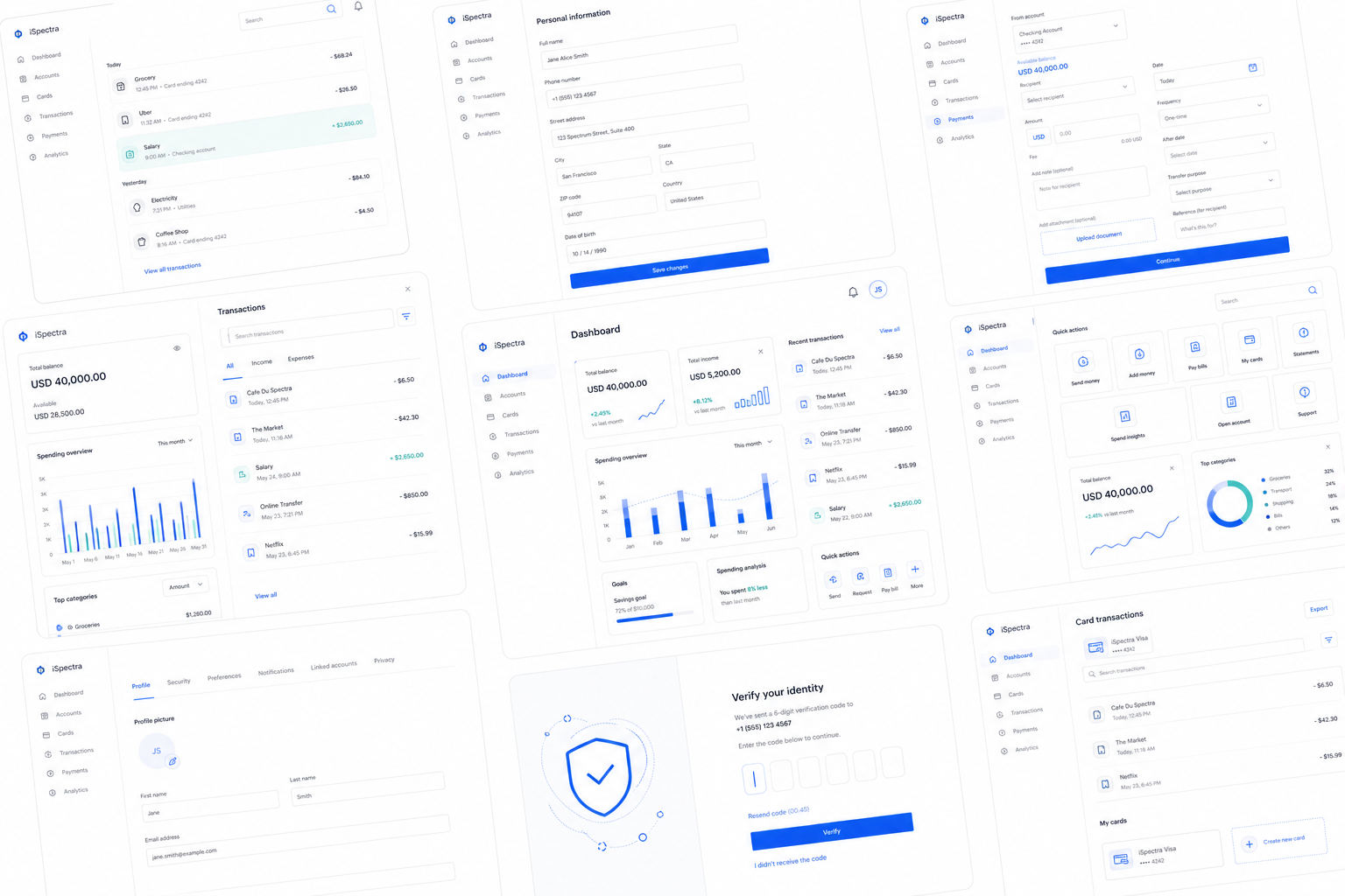 Banking wireframe collage showcasing responsive mobile design, bank website UX, digital banking dashboards, transactions, payments, and customer experience tools.