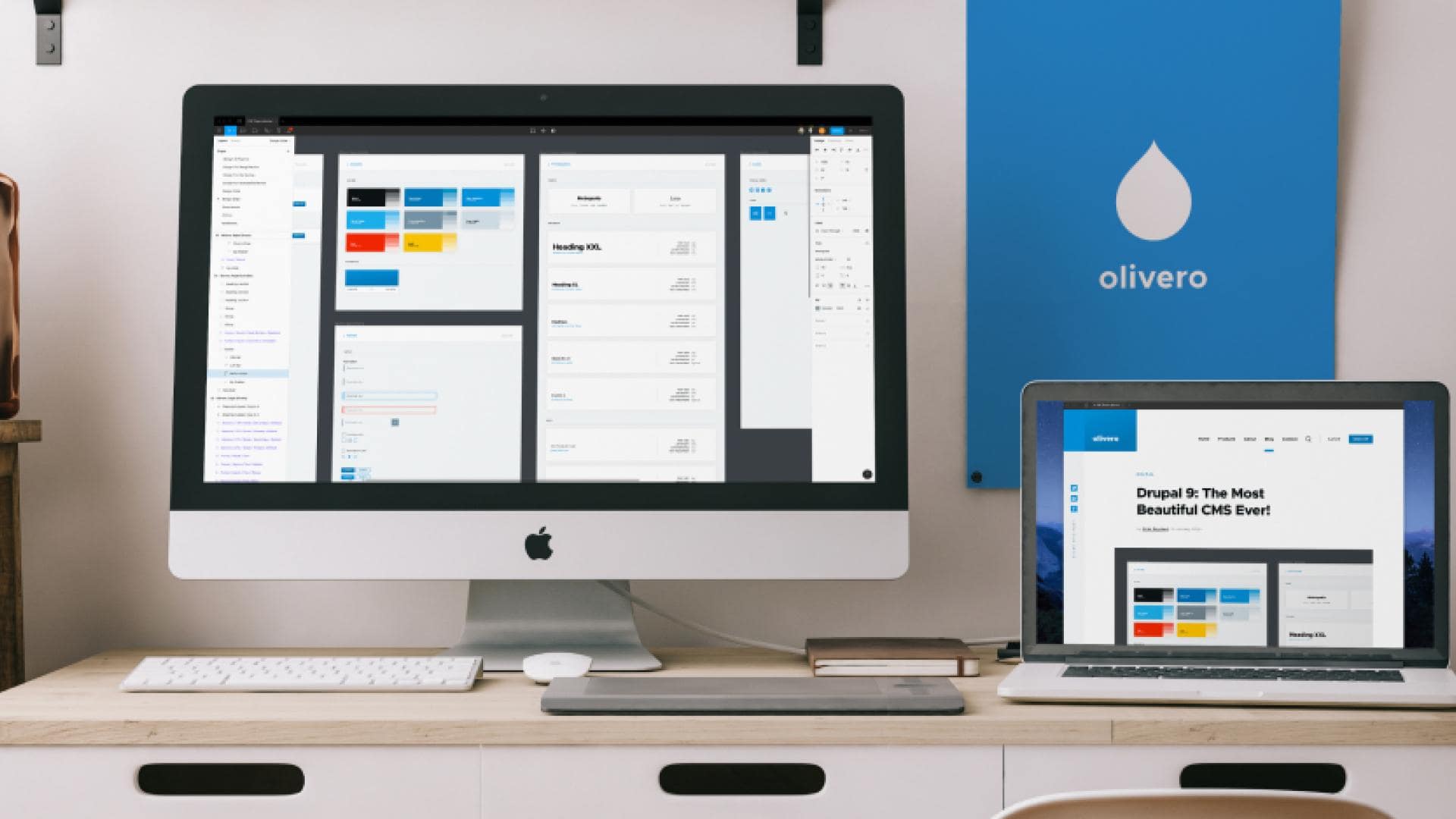 A website showcasing the Olivero theme, highlighting its accessibility and aesthetic appeal