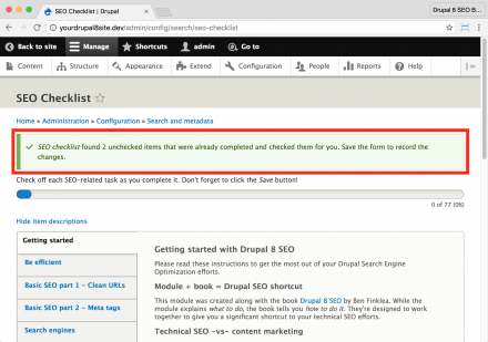 Drupal SEO settings dashboard