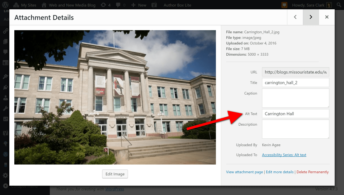 Snapshot of an accessible university website, showcasing features like keyboard navigation and alt text for images.